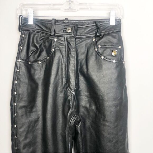 HARLEY DAVIDSON | Straight Leg Black Leather Pants Studded Women’s Size 6 / 34 - Picture 3 of 12